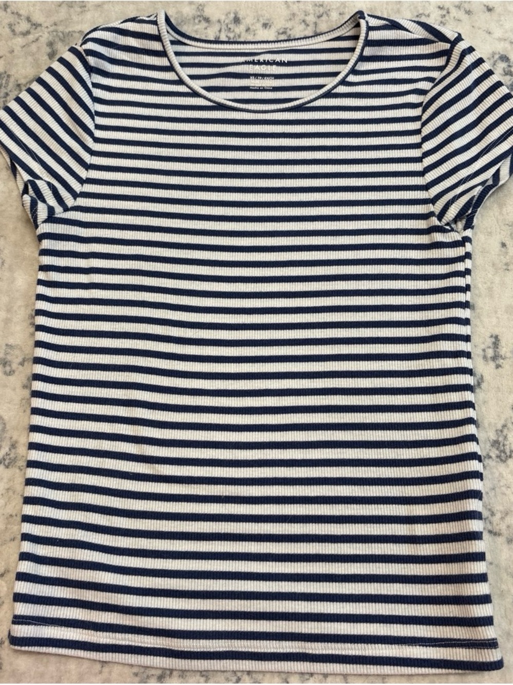 American Eagle Outfitters Navy & White Striped Ribbed Short Sleeve Tee